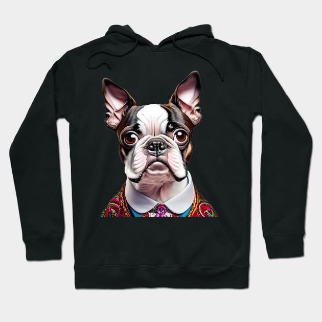 Boston Terrier in Flashy Colorful Outfit Hoodie by FrogAndToadsWorkshop